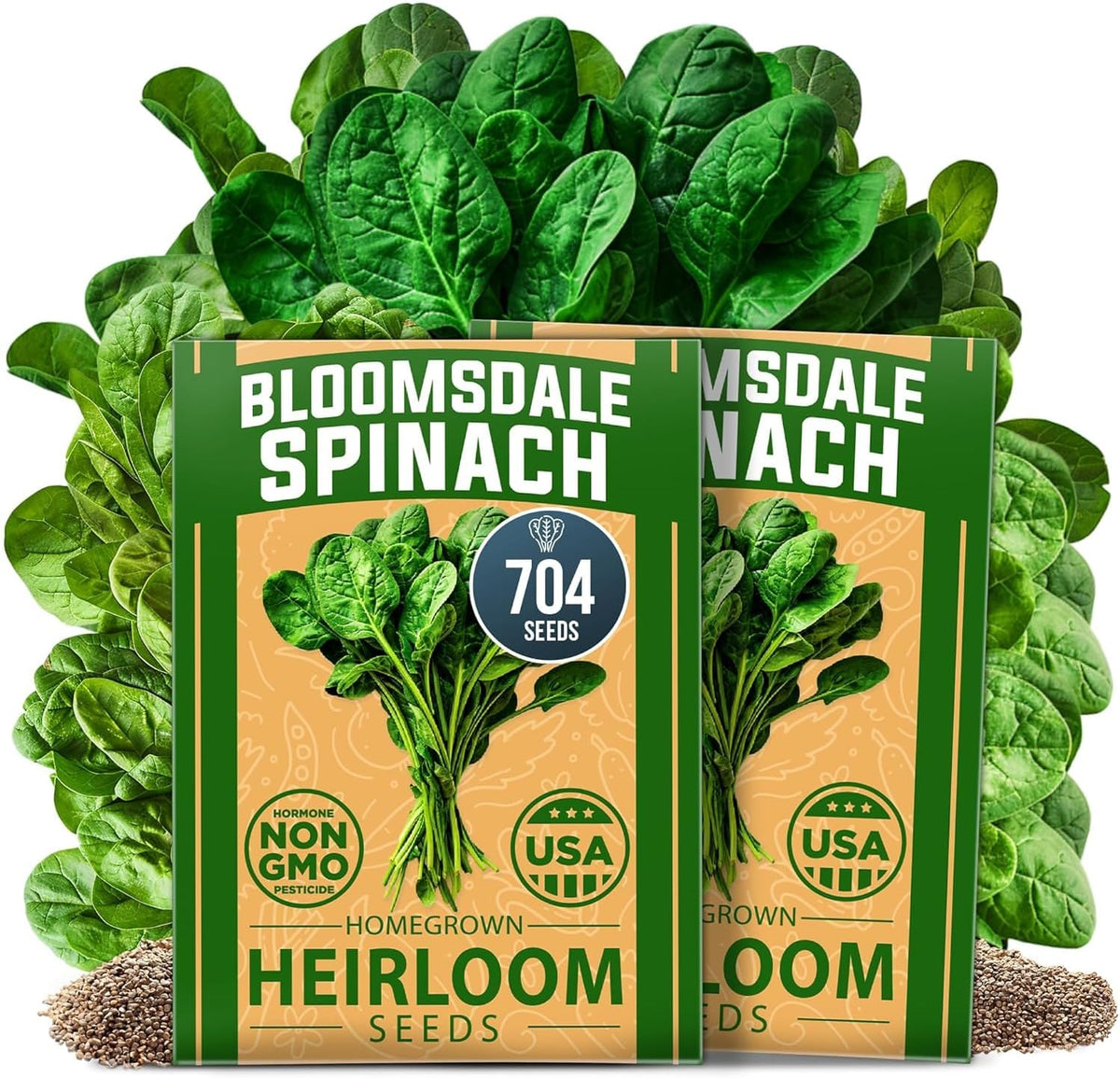 HOME GROWN Bloomsdale Spinach Seeds - 2 Bulk Packs (Spinacia oleracea) – 704 High Germination