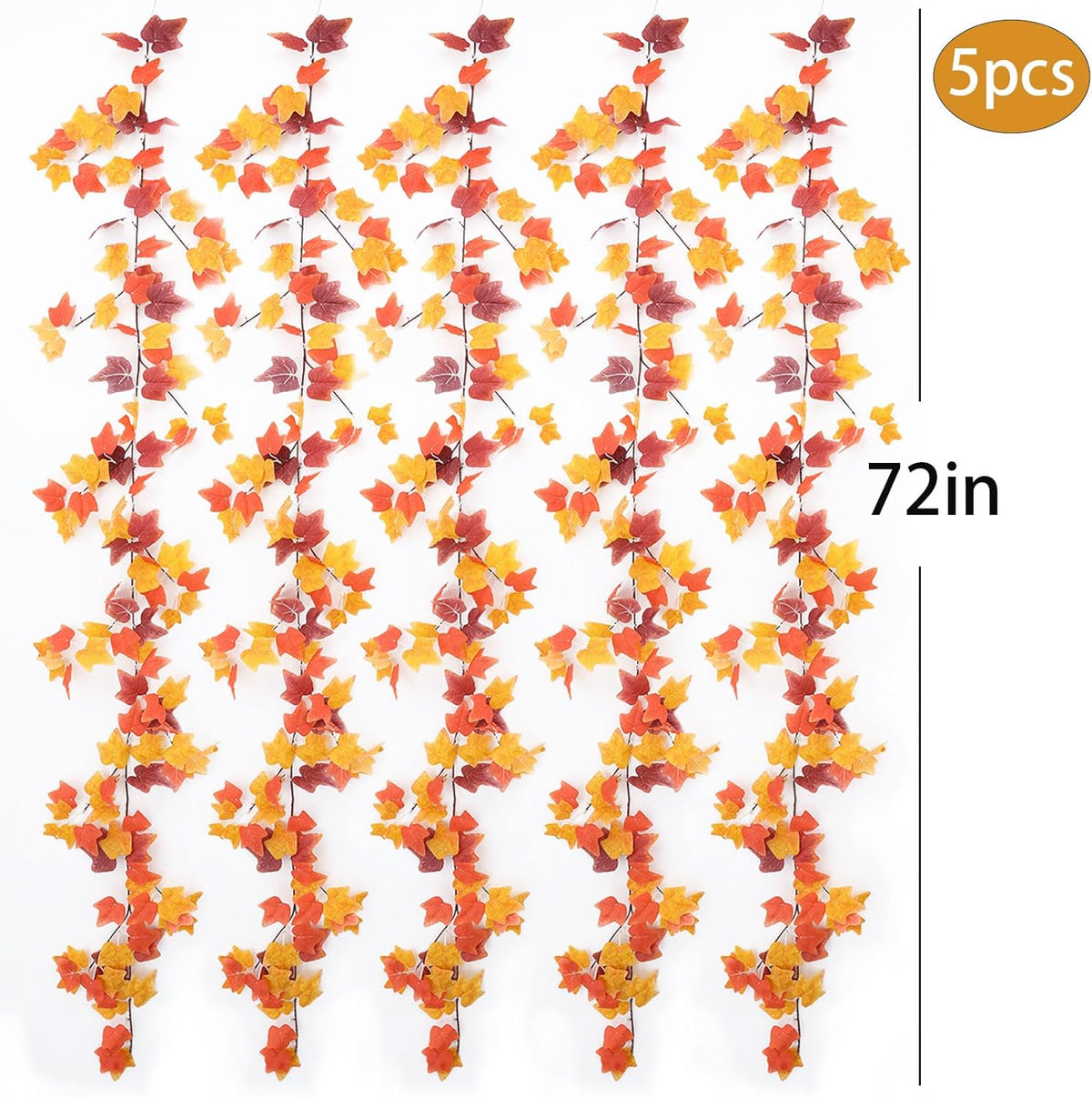 mizii 5 Packs 360" Artificial Vines Fall Ivy Garland Fake Vine Realistic Silk Leaves Faux Hanging