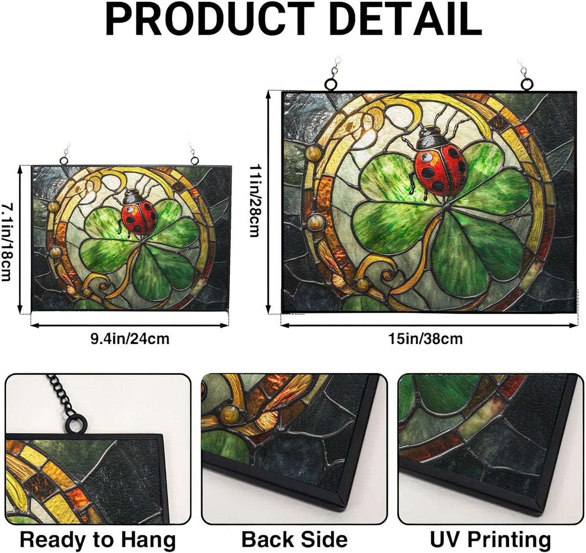 Personalized Rectangle Art Nouveau Ladybug On Clover Suncatcher Stained Glass Window Hangings Sun