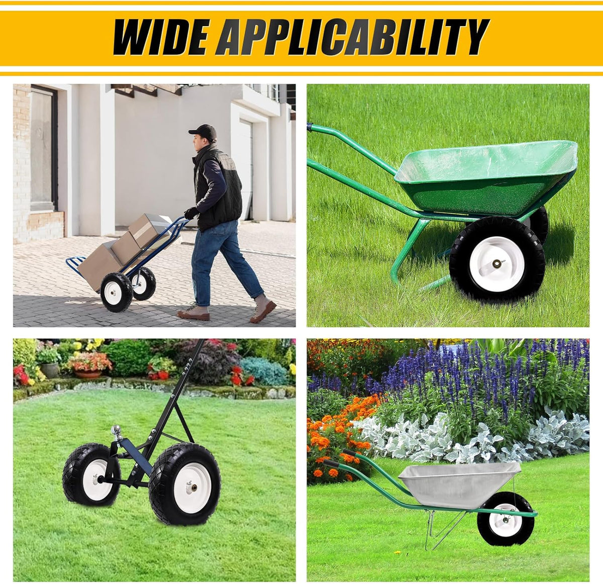 MZREXN 4.80/4.00-8" Flat Free Tire and Wheel, 16" Universal Solid Wheelbarrow Tires, with 5/8" &