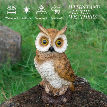 Solar Owl Garden Statues Outdoor Decor Resin Owl Figurine with LED Lights Owl Sculpture for Porch
