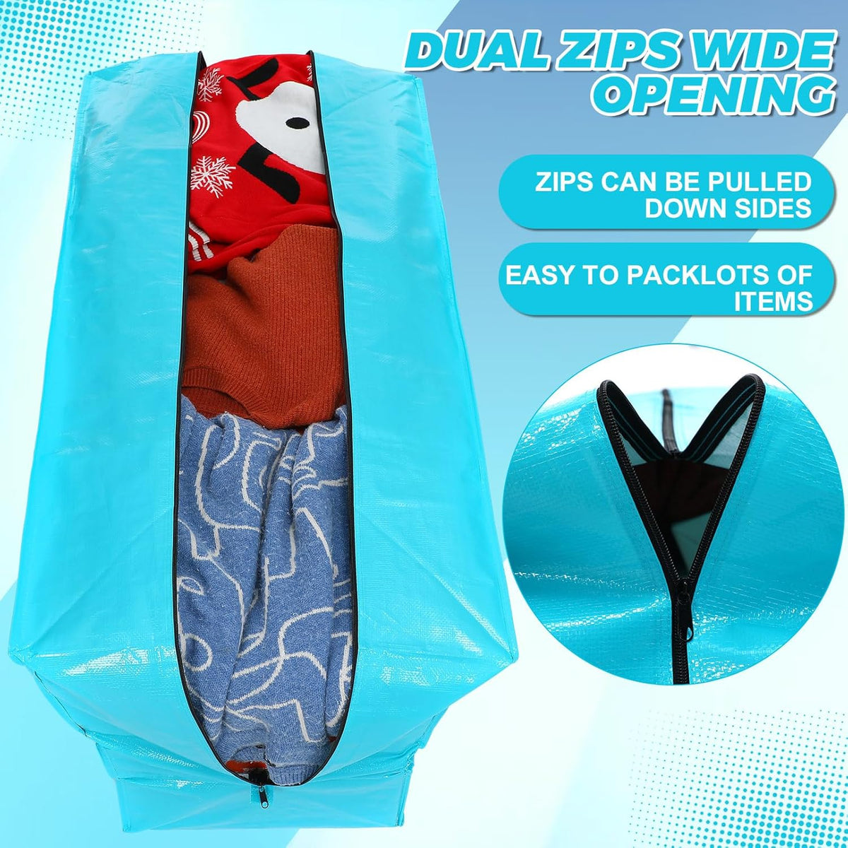 4 Pcs 66 Gallon Large Moving Bags with Zipper and Handles Foldable Storage Duffle Bags Heavy Duty