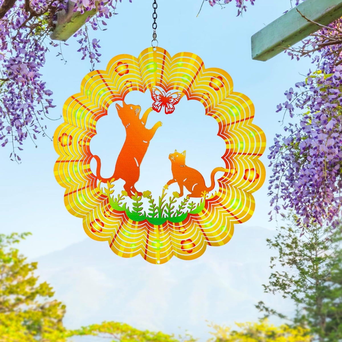 Cat Wind Spinners Cat Gifts for Women/Men 12 inch 3D Stainless Steel Hanging Wind Spinner Metal