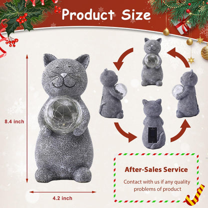 Solar Cat Statue Garden Decor - Cat Lover Gifts, with Gazing Solar LED Lights Ball Cats Decoration
