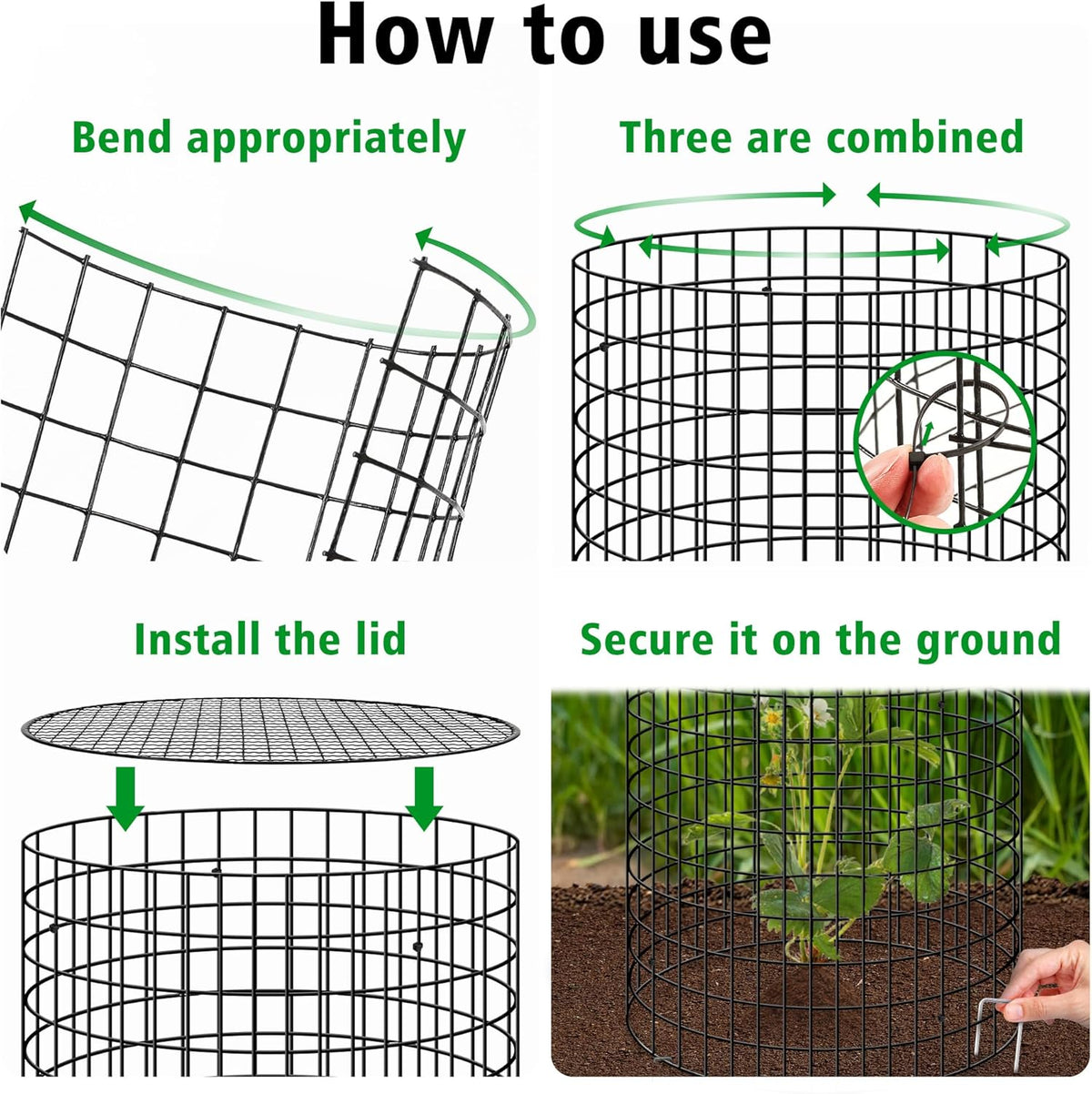 Hi Sasara 5 Sets Wire Plant Protectors Cage with Staples,11.8" Dia x 11.8" H,Plant Protector with