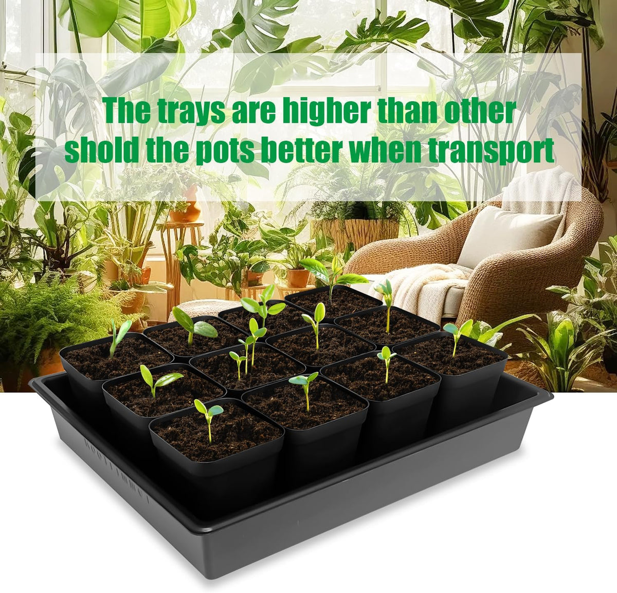 4 inch (10CM) Square Nursery Pots 60pcs, Sturdy Seedlings Trays 5 Pcs, Seeds Starter Germination