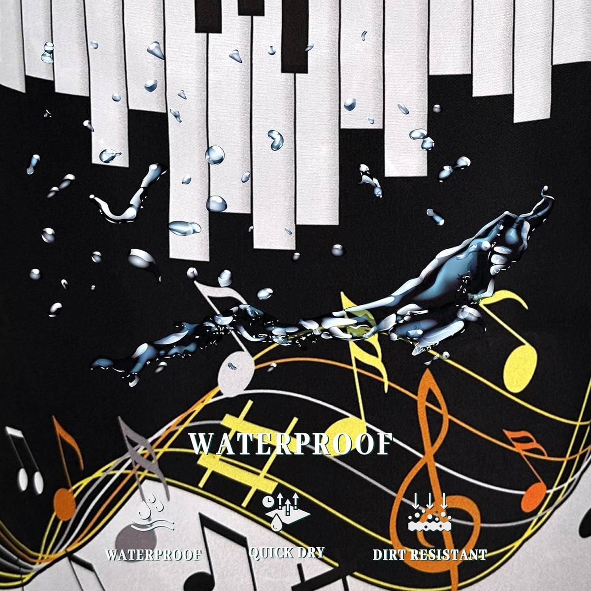 Piano Keyboard Laundry Basket Foldable With Handles Music Notes Tote Bag Oxford Cloth Colorful