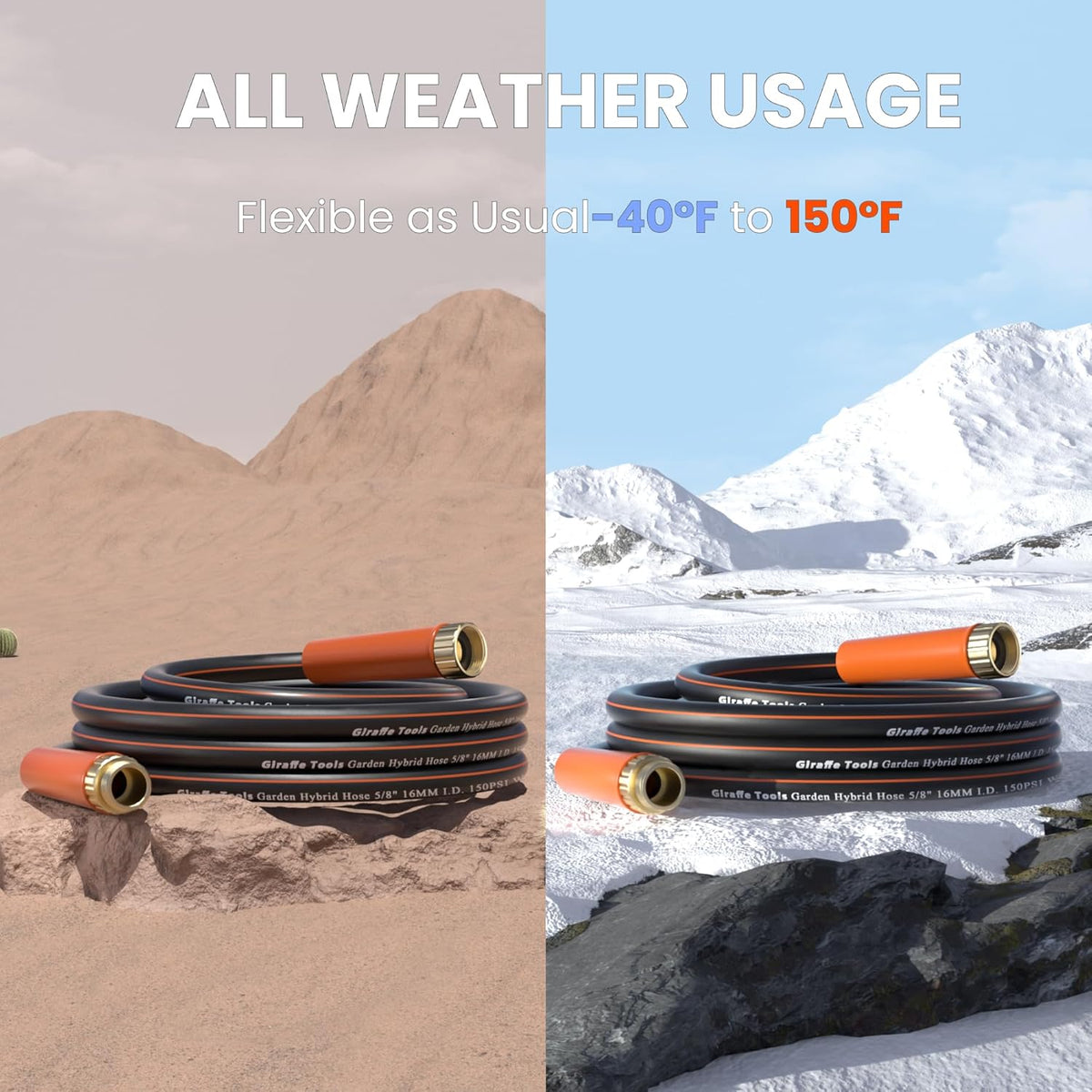 Giraffe Tools Garden Hose 25ft x 3/4", Heavy Duty Water Hose, Flexible, Hybrid Lightweight Hose