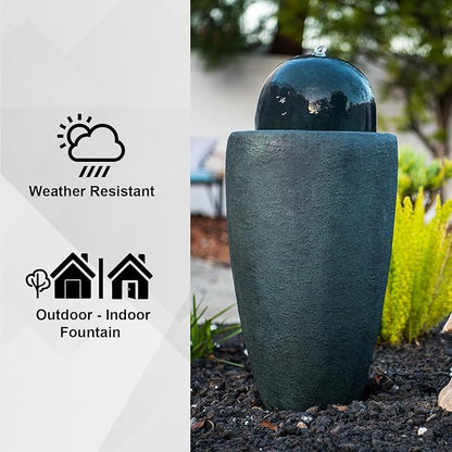 XBrand 25.98" H Round Stone Indoor/Outdoor Modern Stone Textured Sphere Water Fountain w/LED
