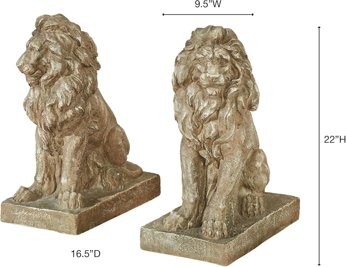 Lions at Guard Sculpture Set of 2 | Lion Statues | Outdoor Seasonal Lion Sculpture Set | Garden