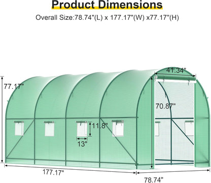 15x7x7 FT Walk-in Greenhouse for Outdoors w/ Watering System,8-Ventilated Screen Window Portable