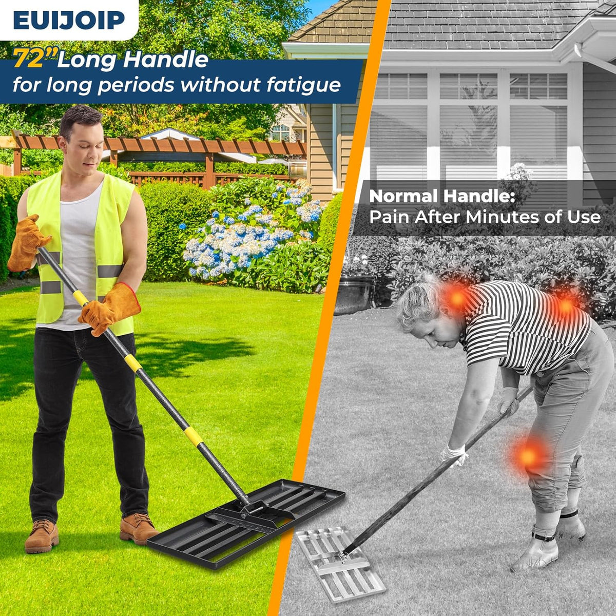 Extra Wide 30" Leveling Rake for Lawn Care - 60in Extendable Stainless Steel Handle with Ergonomic
