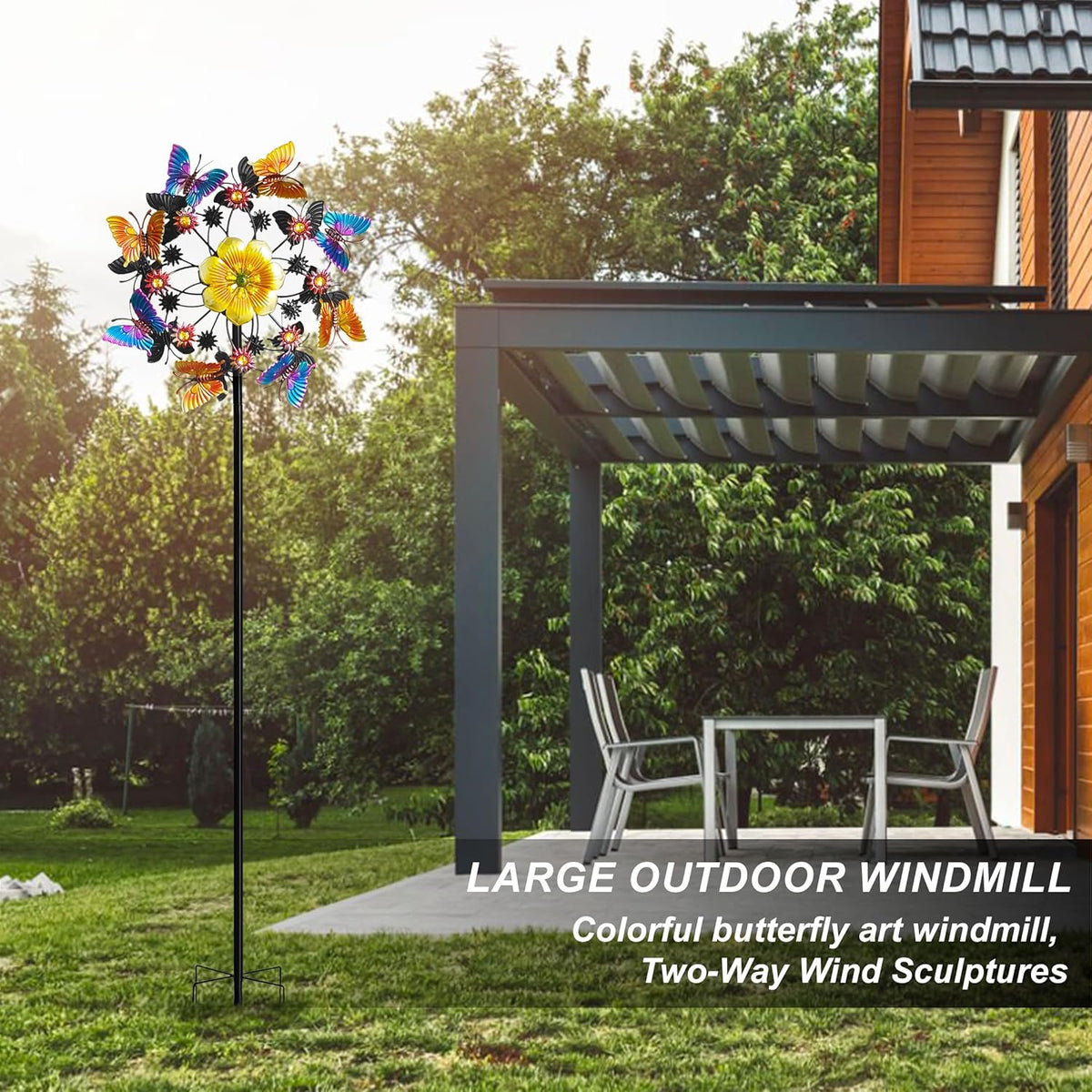 Double Blade Butterfly Wind Spinners, Outdoor Garden 360° Swivel Spinners 50 inch Garden Stakes