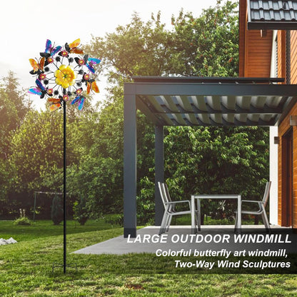 Double Blade Butterfly Wind Spinners, Outdoor Garden 360° Swivel Spinners 50 inch Garden Stakes