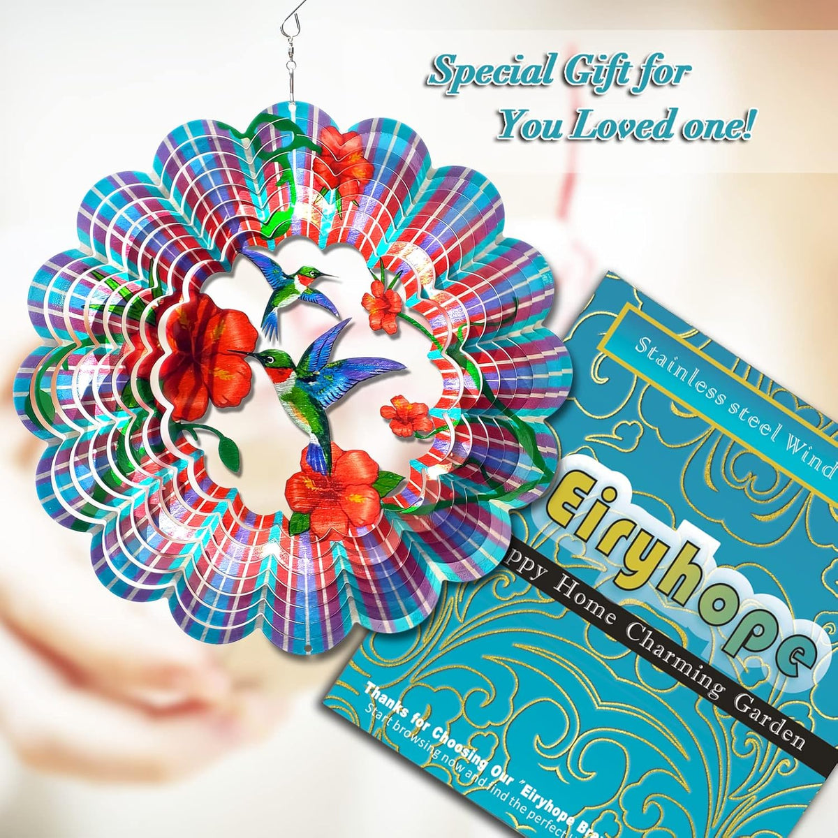 Hummingbird Wind Spinner, 12-Inch 3D Kinetic Metal Wind Spinners - Hummingbird Gift for Women, Mom