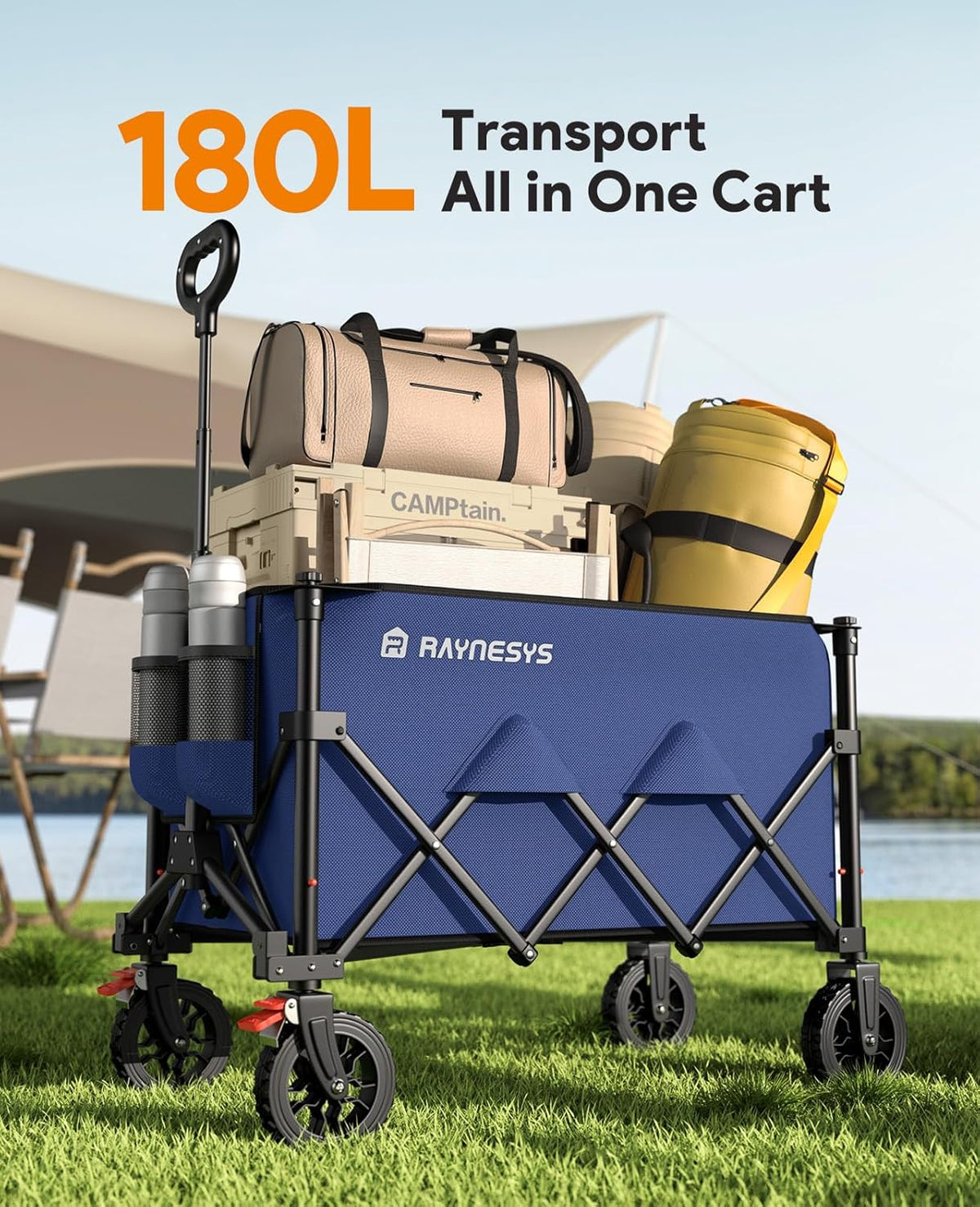 Wagon Carts Foldable, 180L Collapsible Foldable Wagon with 330lbs Weight Capacity, Heavy Duty