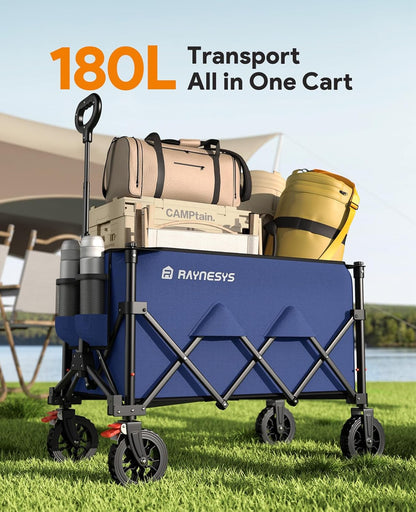 Wagon Carts Foldable, 180L Collapsible Foldable Wagon with 330lbs Weight Capacity, Heavy Duty
