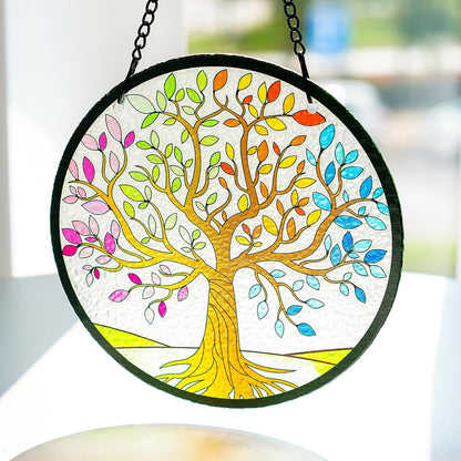 Kanpura Tree of Life Stained Glass Suncatcher Colorful Leaves Suncatchers for Window Hanging