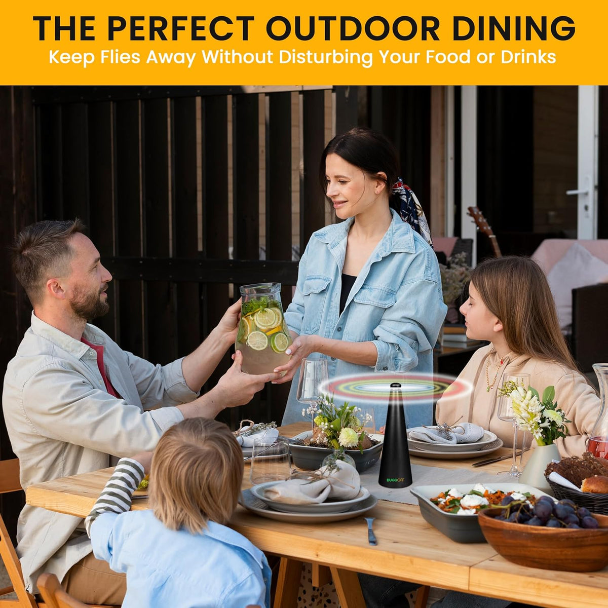 BUGGOFF White Fly & Flying Insect Repellent Fan with Twin Blades, Table top & Hangable, Battery