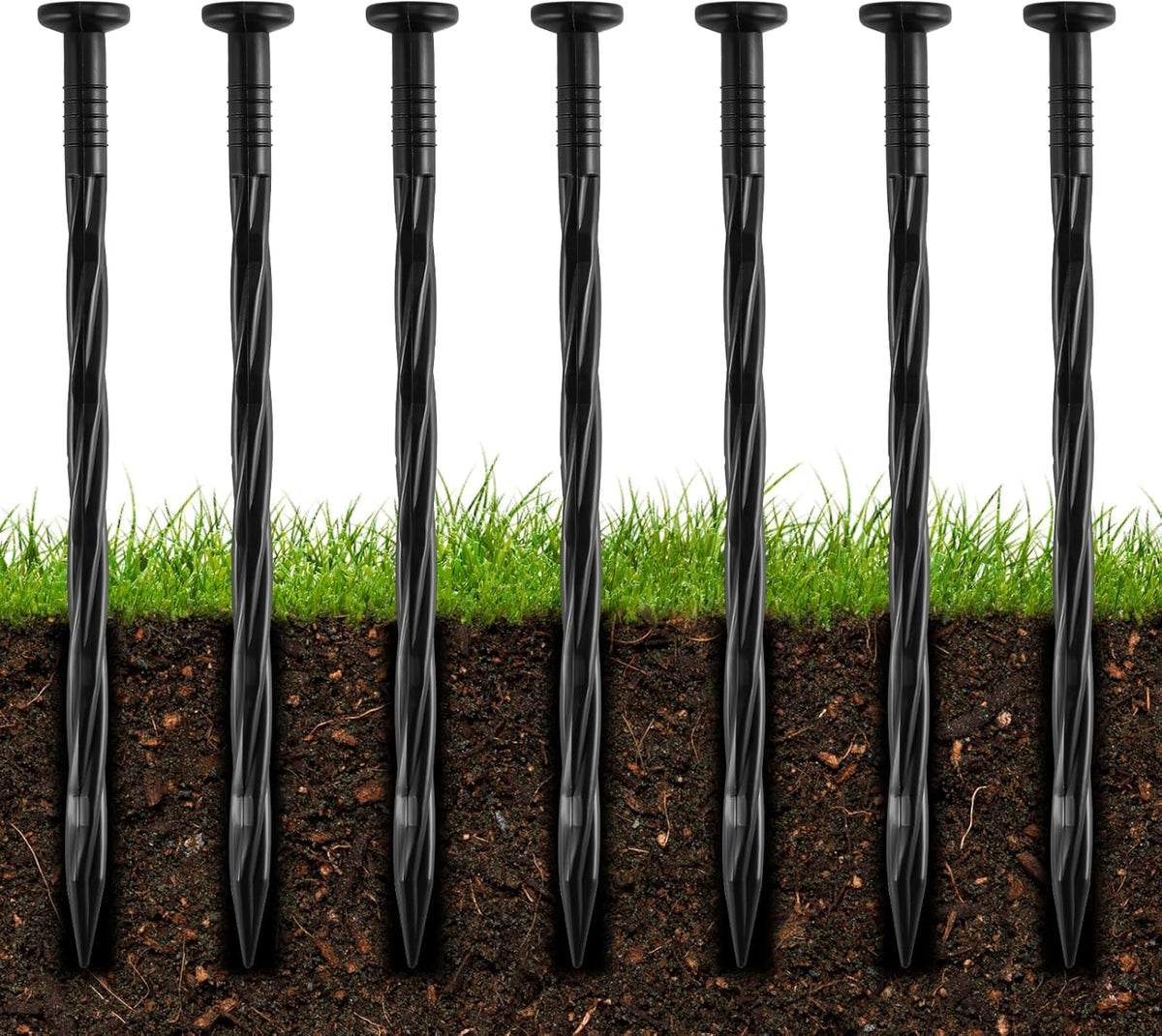 300Pcs 8-Inch Plastic Landscape Edging Spikes, Spiral Anchoring Nails for Weed Barrier, Paver