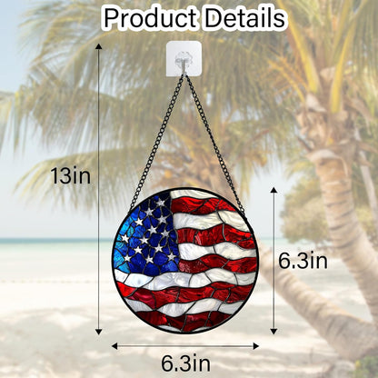 Stained Glass Window Hanging, Blue, White Red National Flag Pattern Sun Catchers Diamond Glass