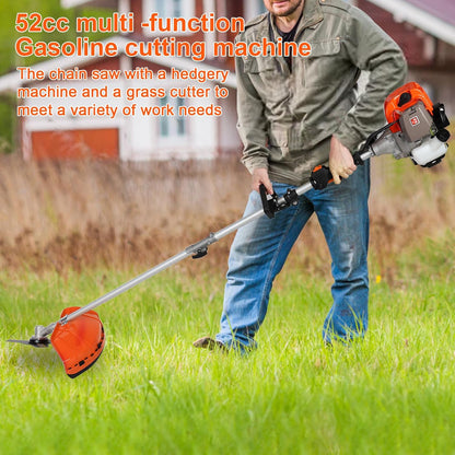 Gas Weed Eater 6 in 1 Hedge Trimmer Grass Trimmer, 52cc 2 Cycle Weed Wacker with Anti-Slip Handle