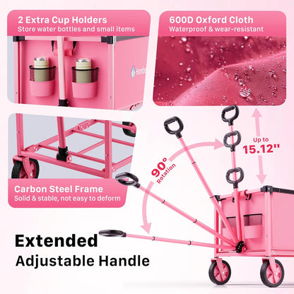 Collapsible Wagon Cart with Wheels, 150L Lightweight Foldable Utility Cart, Portable Rolling Wagon