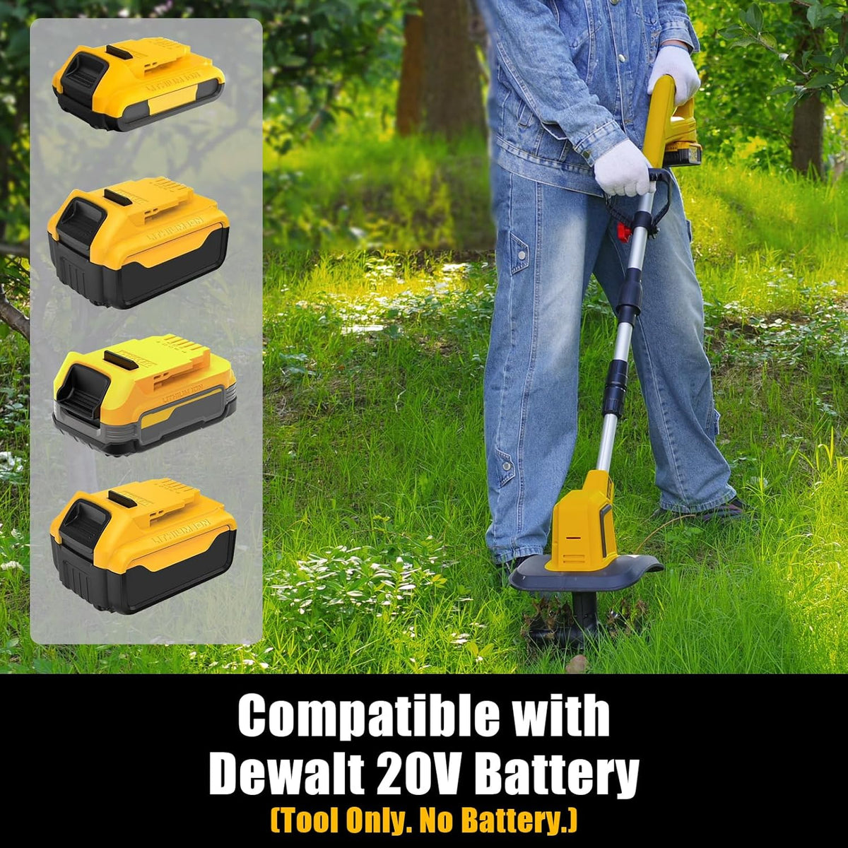 RETEK Adjustable Cordless Tiller, Compatible with Dewalt 20V Battery(Tool Only), 360RPM Electric