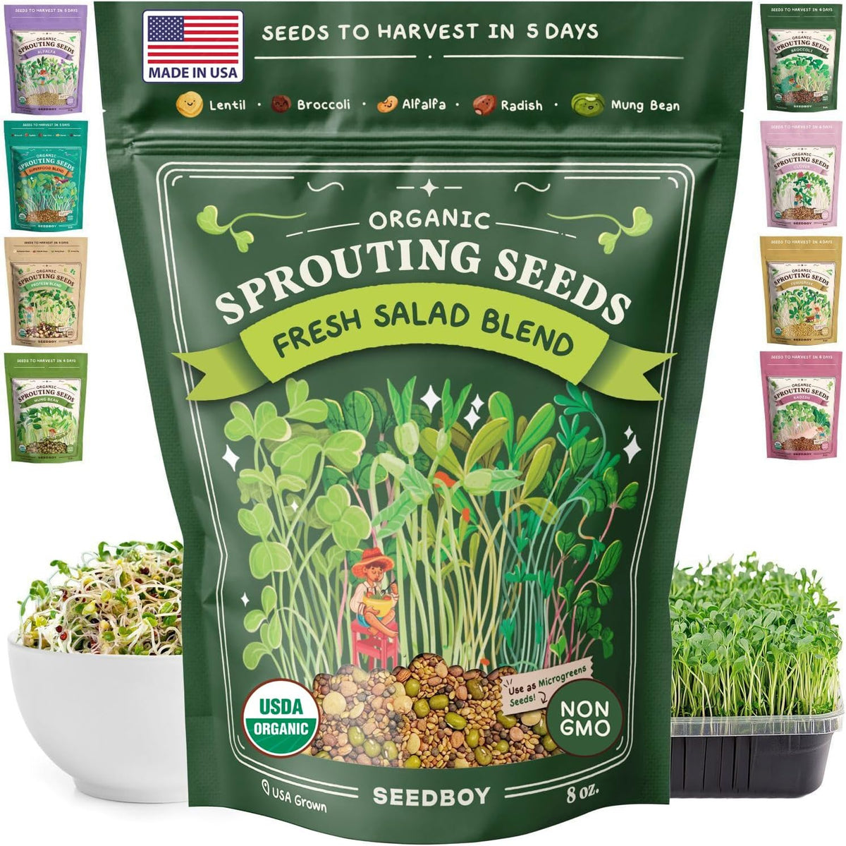 Seedboy Organic Non-GMO Sprouting Seeds, Fresh Salad Blend – USA Grown Microgreens Mix with