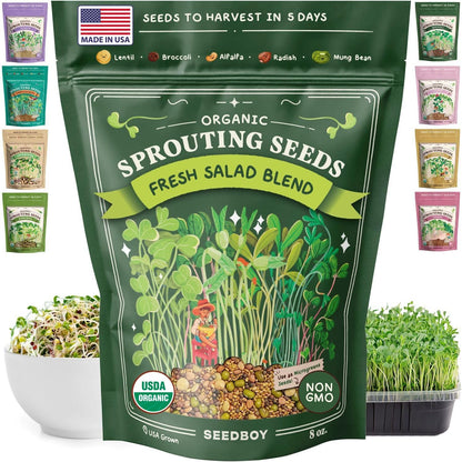 Seedboy Organic Non-GMO Sprouting Seeds, Fresh Salad Blend – USA Grown Microgreens Mix with