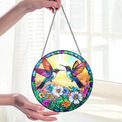 Hummingbird Suncatcher Stained Glass Window Hanging Decor, Hummingbird Gifts for Women, Birds
