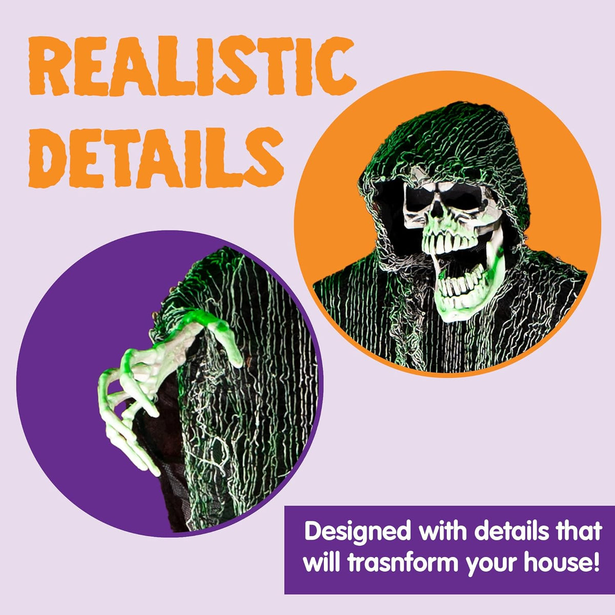 JOYIN Halloween Hanging Grim Reapers (3 Pack), One 47” and Two 35” Grim Reapers, Halloween Skeleton