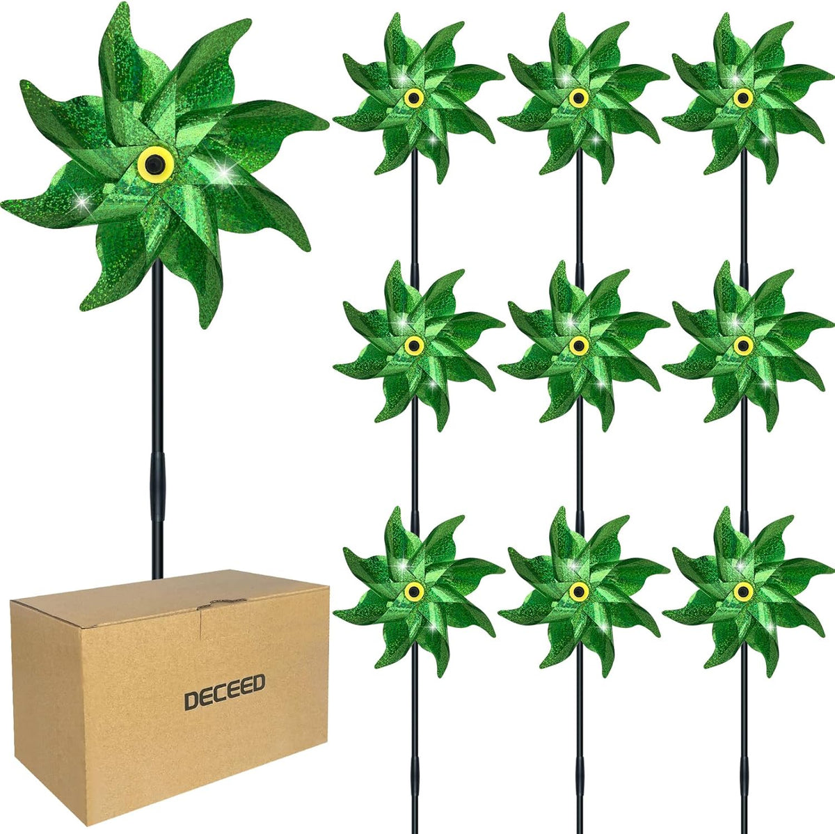 10 PCS Reflective Pinwheels for Yard and Garden Bird Devices Pre-Installed Sparkly Wind Spinner
