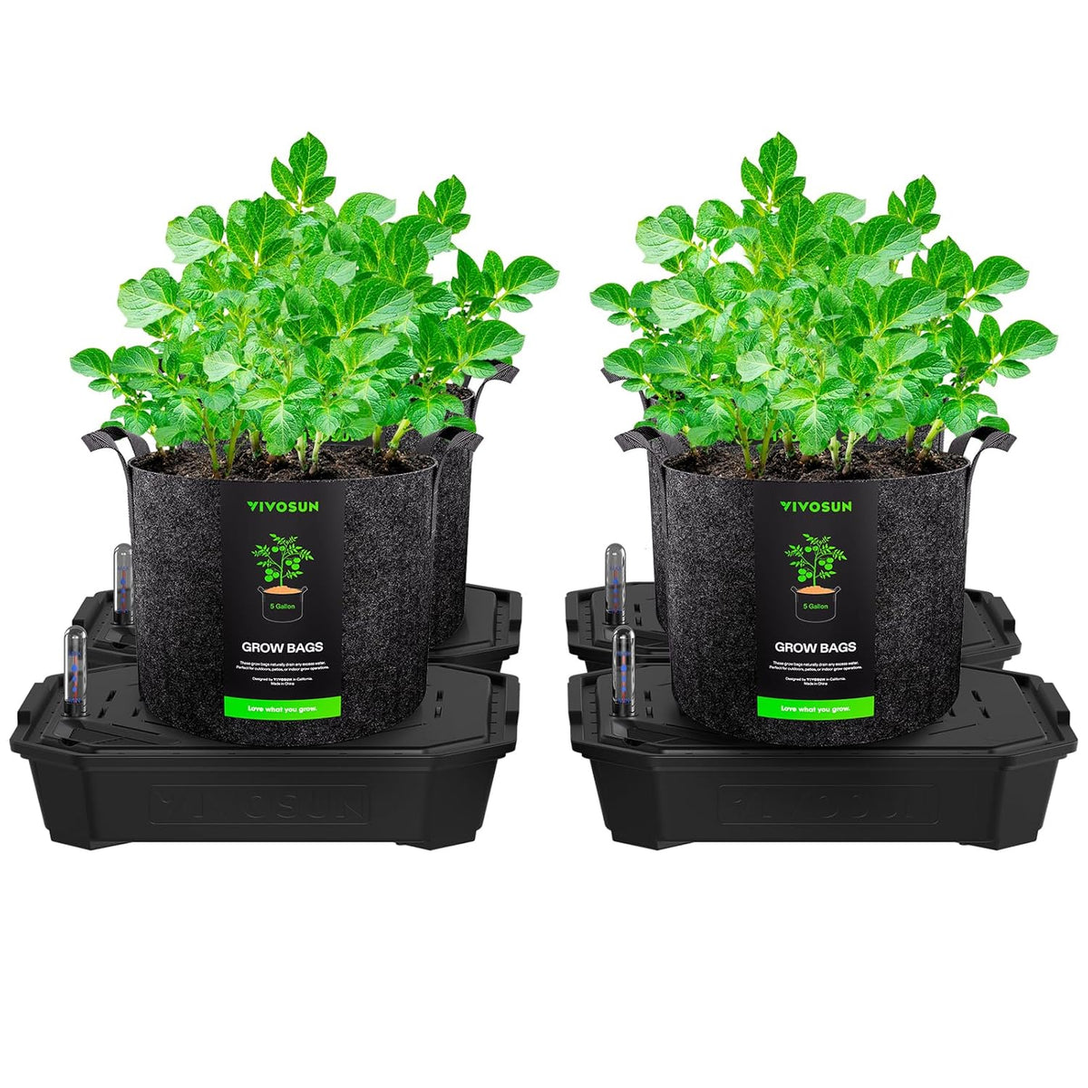 VIVOSUN 4-Pack FlexFeed Self-Watering Pots with Grow Bags, Auto Irrigation Fabric Pot Base with