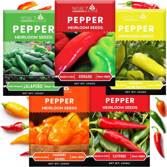 Hot Pepper Seeds for Planting, Cayenne, Hungarian Yellow, Jalapeno, Serrano, Habanero Orange