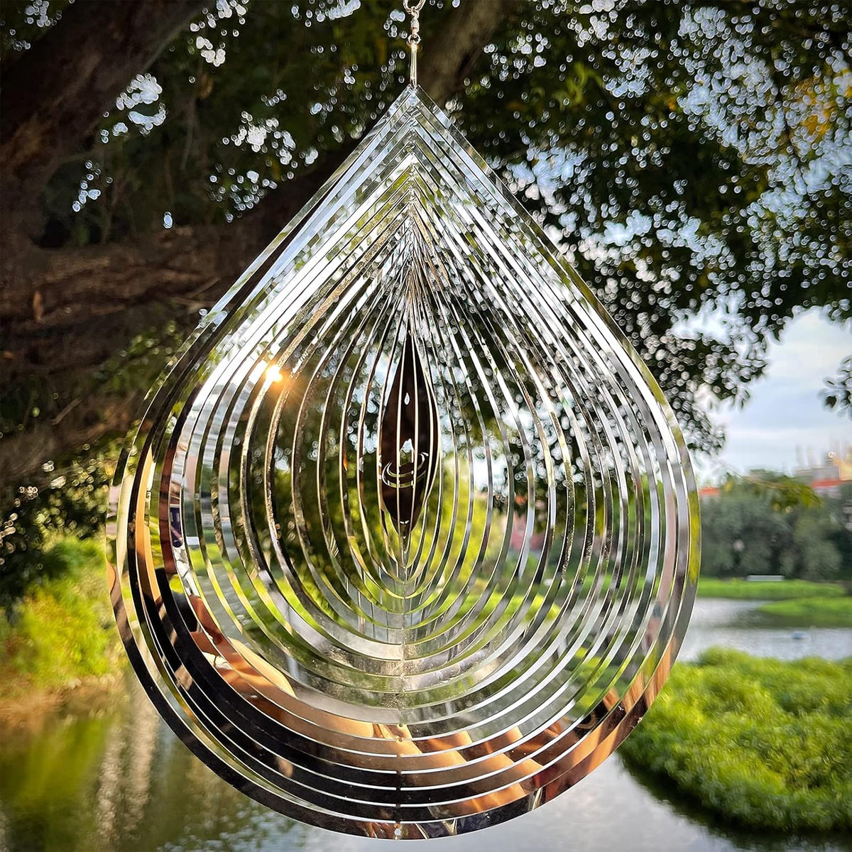 Wind Spinner 3D Water Droplets Shape Highly Reflective Stainless Steel Metal Outdoor Garden