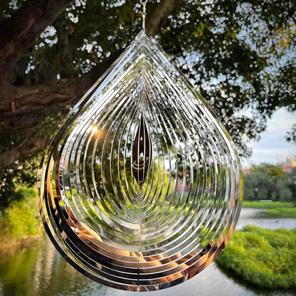 Wind Spinner 3D Water Droplets Shape Highly Reflective Stainless Steel Metal Outdoor Garden