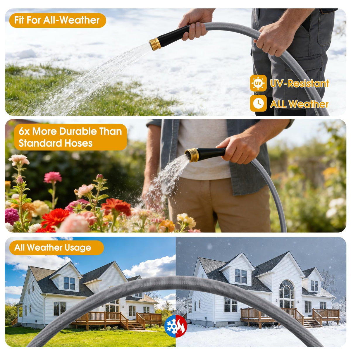 Garden Hose 50 FT, Non-Expanding Water Hose, Ultra-Light & Flexible, Burst-Resistant, Kink-Free