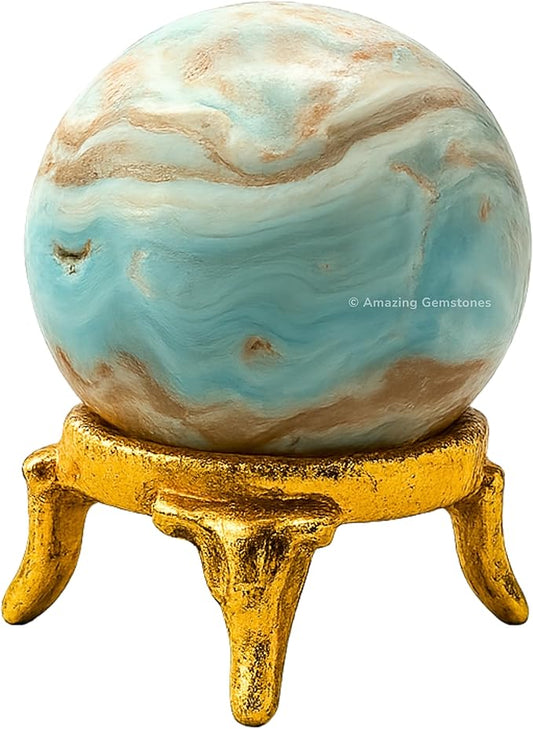 Amazing Gemstone Caribbean Calcite Crystal Ball with Stand - 2" Inches Crystal Sphere Meditation