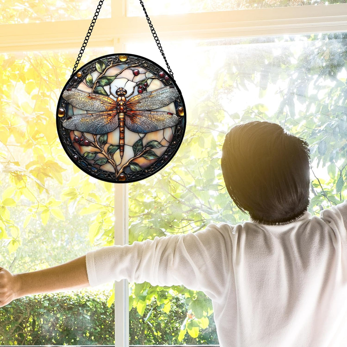 Stained Glass Window Hanging - Dragonfly Plant Suncatcher Ready to Hang Window Doors Home