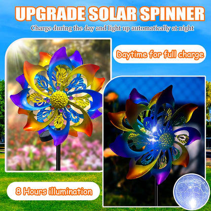 60 Inch Solar Wind Spinner Outdoor - Double-Sided Rotating Colorful Kinetic Wind Spinners for