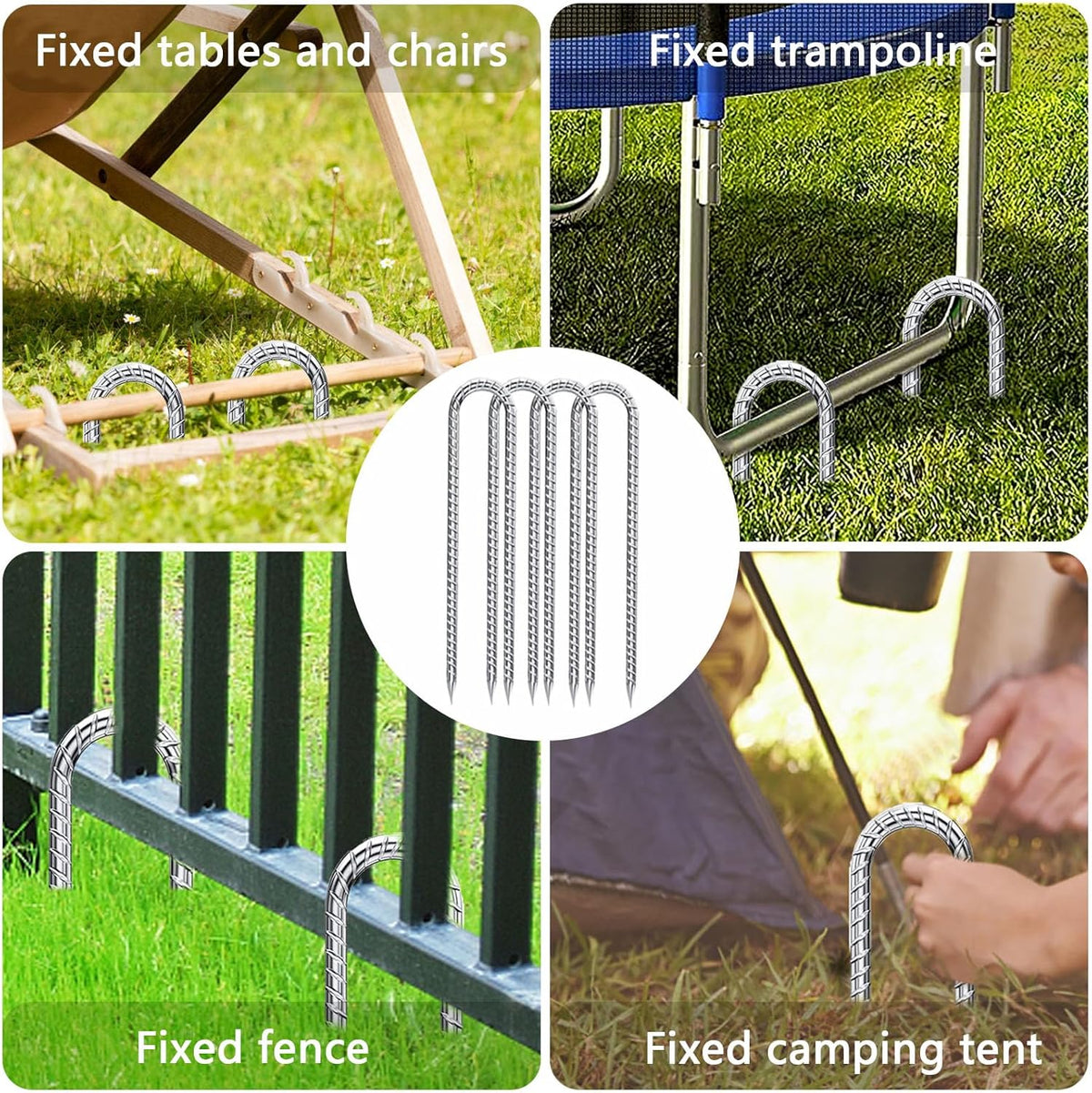 Rebar-Stakes-12-Inch-Galvanized, U Hook Trampoline Stakes 10 Pack Ground Anchors Tent Stakes Heavy