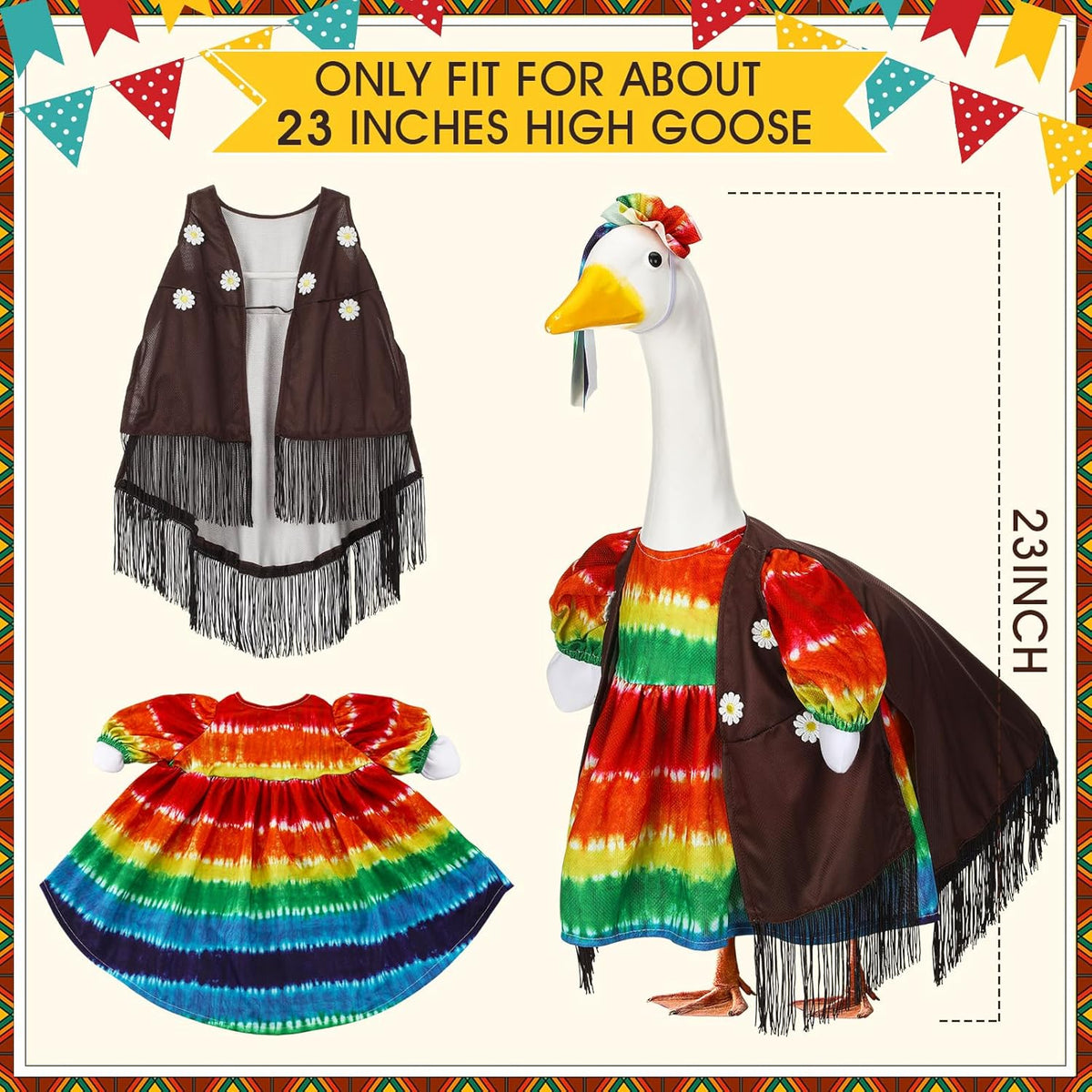 Suzile Hippie Goose Outfit Tie Dye Party Decoration Dresses Clothes for 23" High Cement or Plastic