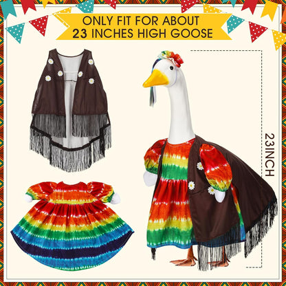 Suzile Hippie Goose Outfit Tie Dye Party Decoration Dresses Clothes for 23" High Cement or Plastic
