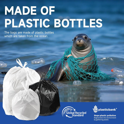 Small Trash Bags with Handles 2.6 Gallon 50 Count Black - Ocean Plastic Upcycling - Plastic Garbage