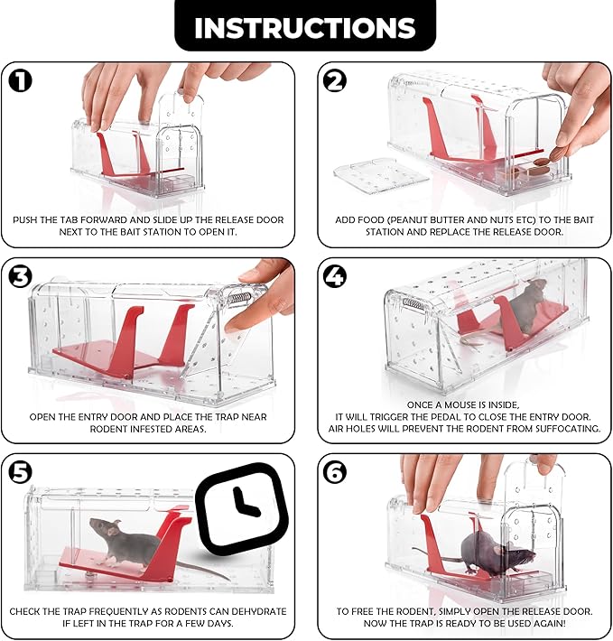 Humane Mouse Trap Pack of 4 - No Kill - Live Mouse Traps Indoor for Home Use - Reusable Rodent