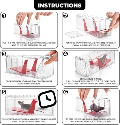 Humane Mouse Trap Pack of 4 - No Kill - Live Mouse Traps Indoor for Home Use - Reusable Rodent