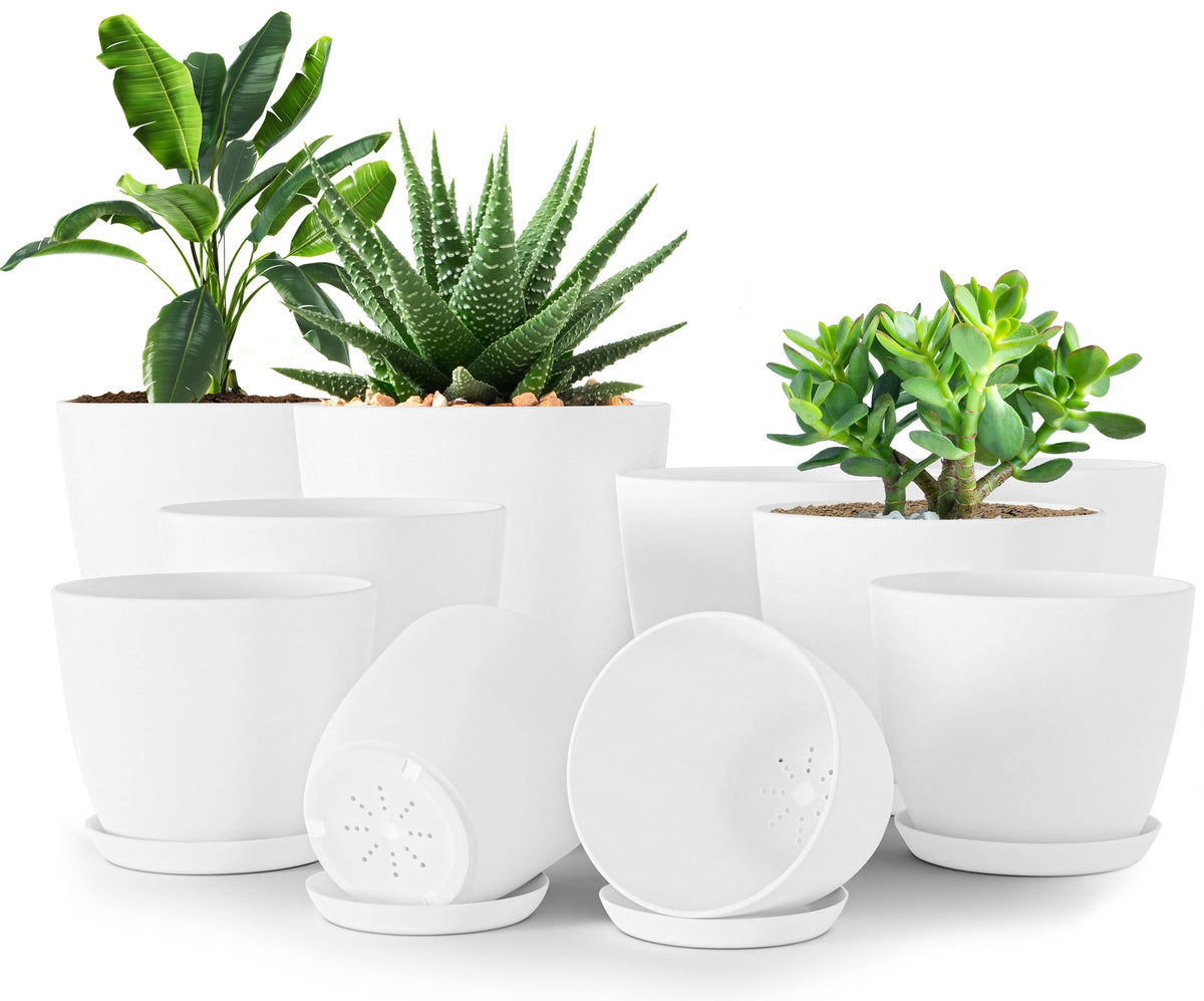 Plant Pots Indoor with Drainage, 10 Pack Multi-Size Planters Set, White