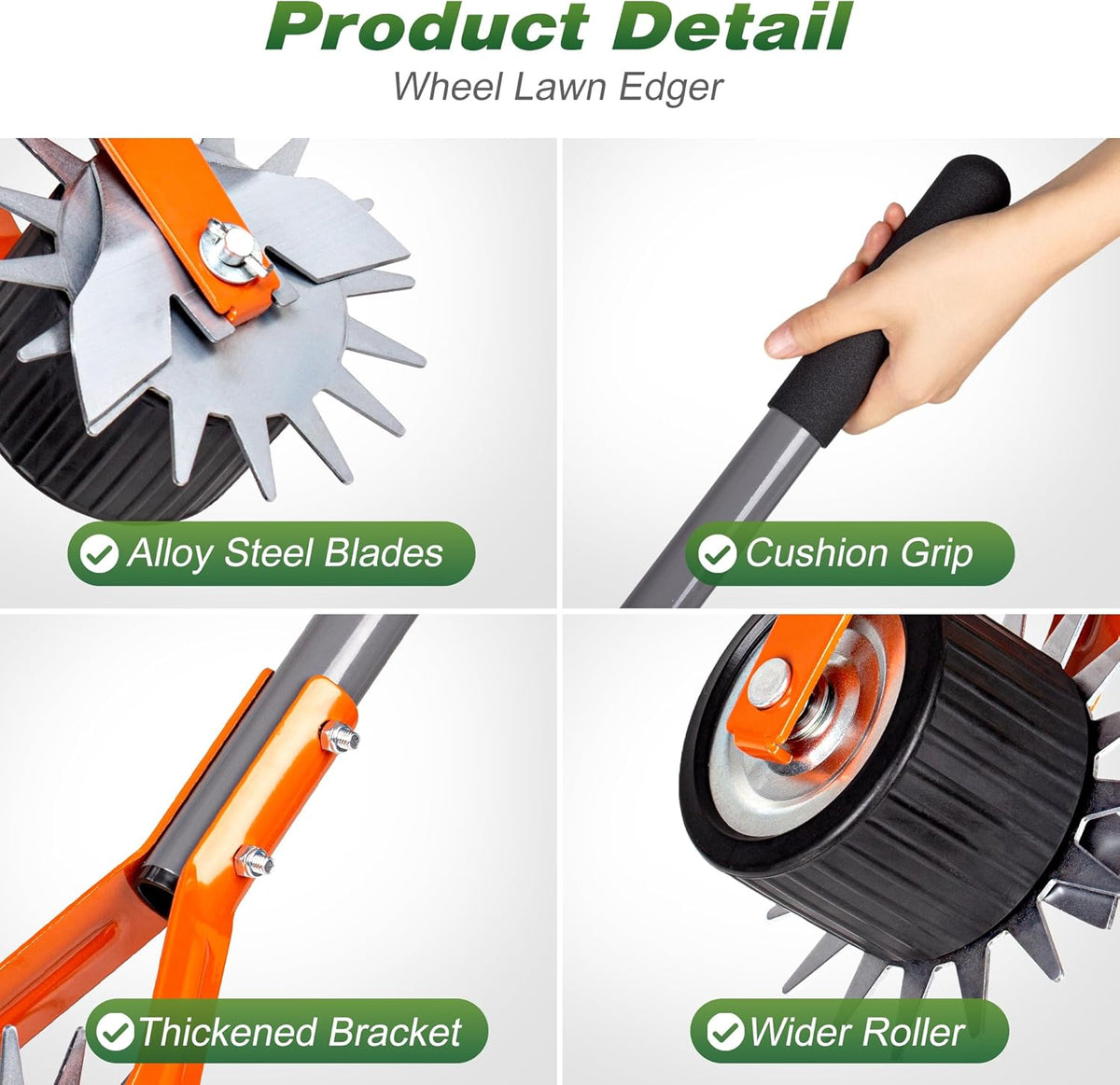 Walensee Wheel Rotary Edger, 69.7 Inch Hand Manual Edger Lawn Tool with Adjustable Stainless Steel