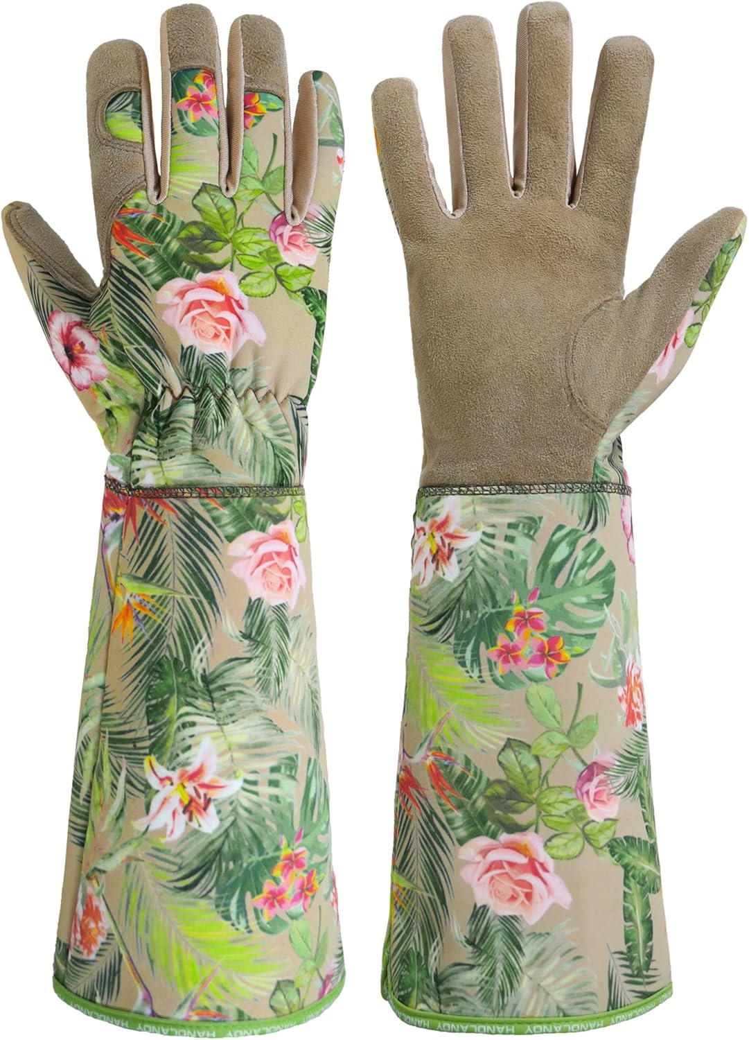 HANDLANDY Leather Gardening Gloves for Women, Scratch Resistant Breathable Ladies Rose Pruning